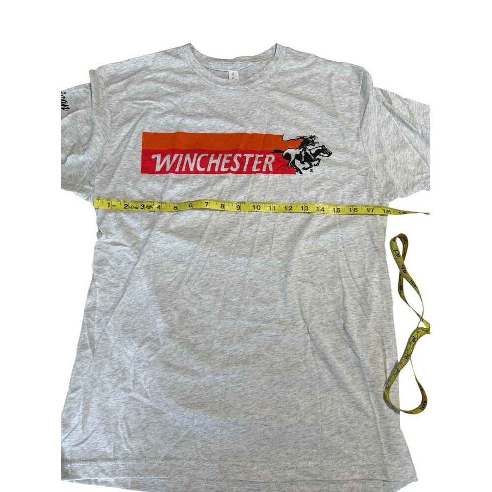 Winchester T Shirt Womens Medium Gray Stripe Logo Vintage Style Graphic Print - Picture 2 of 5